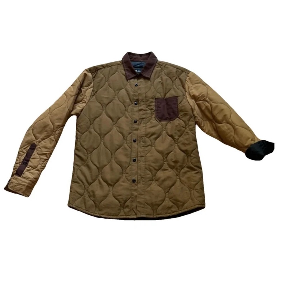 Reason Mens Quilted Shirt Jacket‎ Brown Button Down Lined Fall 22